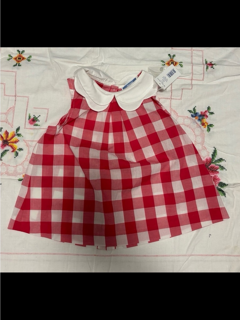 Jacadi Paris Baby girl red gingaham Peter Pan collar sleeveless dress 3T